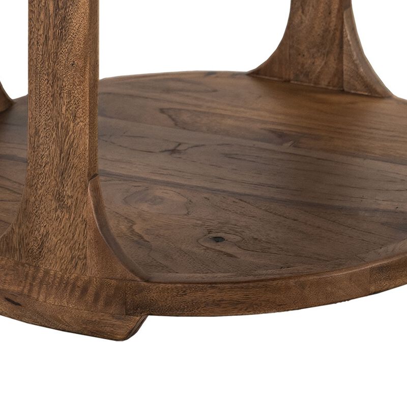 Eray Side End Table, 1 Shelf, Almond Barrel Brown Mango Wood, 26 Inch