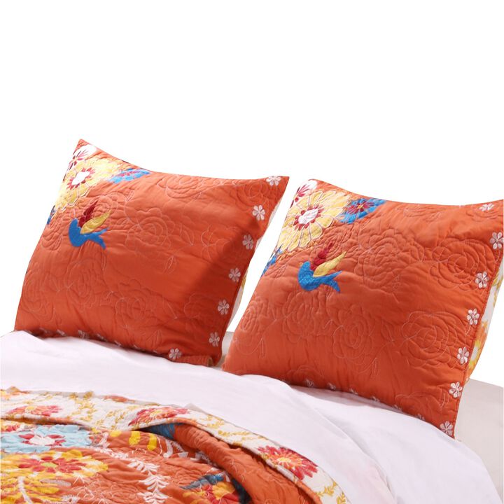 36 Inch Quilted King Pillow Sham, Cotton Rich Fill, Multicolor Embroidery - Benzara