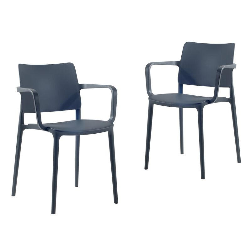 Omax Decor Cleo Arm Resin Patio Dining Chair in Anthracite Black - (Set of 2)