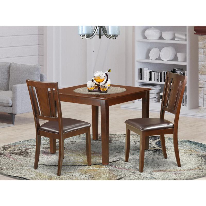 3 Pc small Kitchen Table set with a Dining Table and 2 Dining Chairs in Mahogany