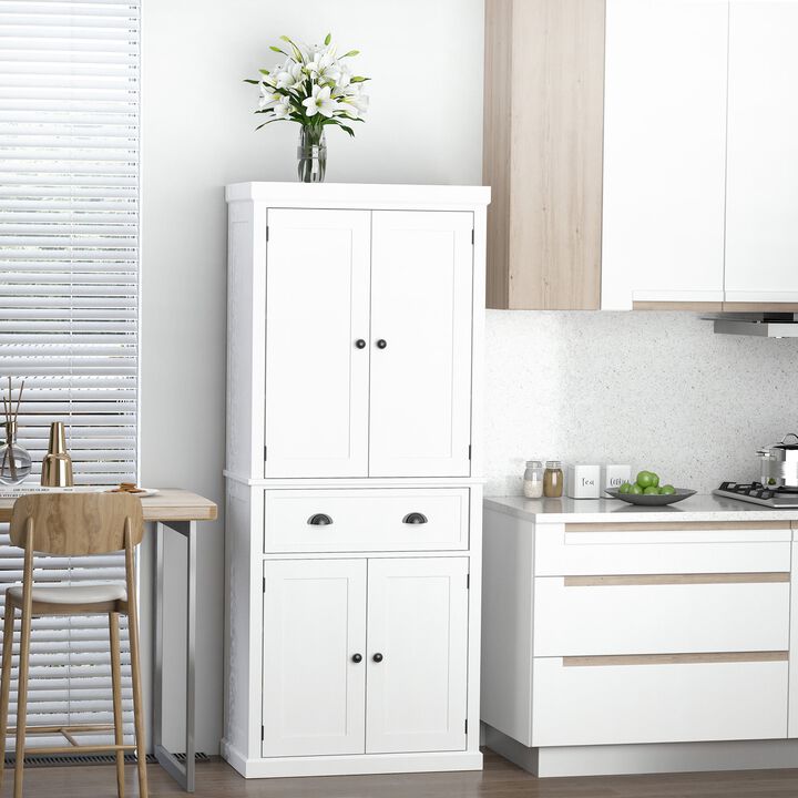 72" Kitchen Storage Cabinet, Pantry Storage Cabinet with Doors and Shelves, Freestanding Food Pantry Cabinet, White