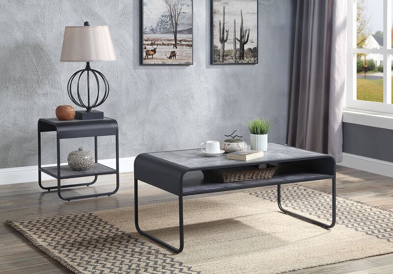 ACME Raziela Coffee Table, Concrete Gray & Black Finish