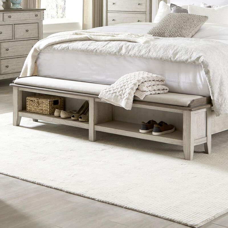 Liberty Furniture Ivy Hollow King Mantle Storage Bed in Weathered Linen Finish w/ Dusty Taupe Tops image number 3