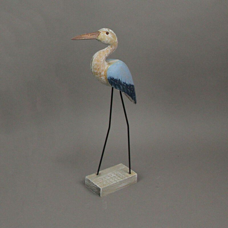 16 Inch Hand Carved Wood Blue Heron Bird Statue Home Coastal Decor Sculpture Art image number 3