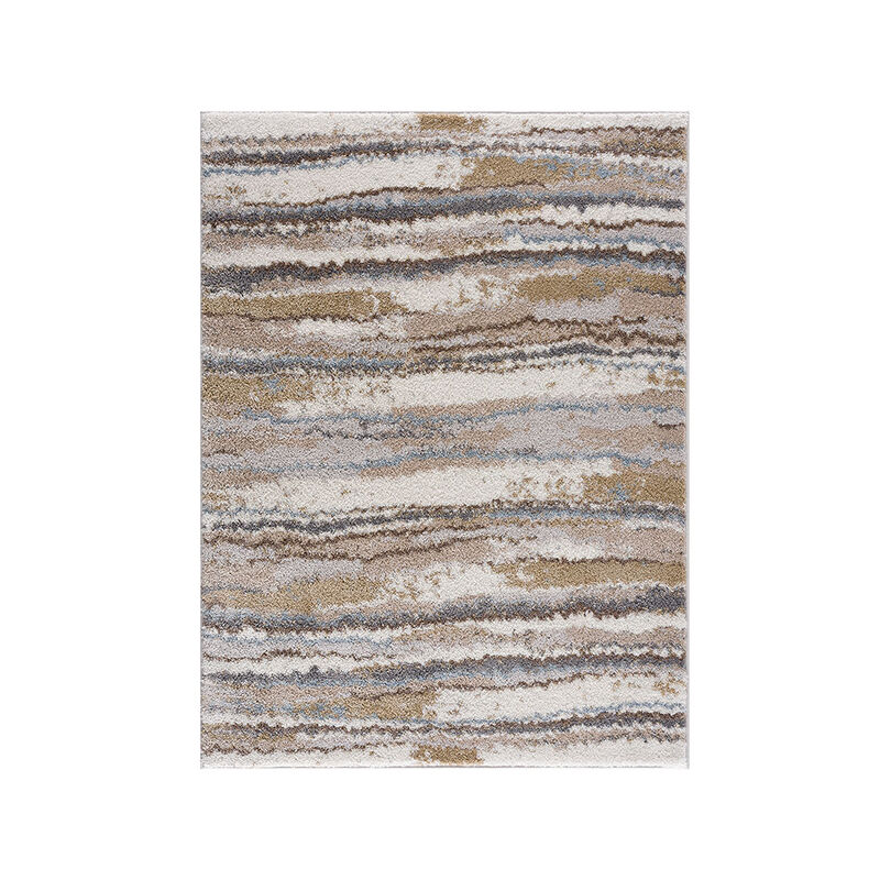 120x95 inch Blue & Tan Watercolor Abstract Stripe Woven Area Rug