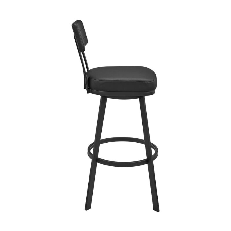 Poni Swivel Counter Stool Chair, Black Faux Leather Seat, Iron Base