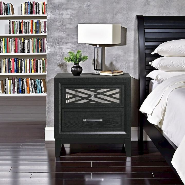 Black 2 Drawer Nightstand &ndash; Solid Night Stand Black Wood Bedroom Chest