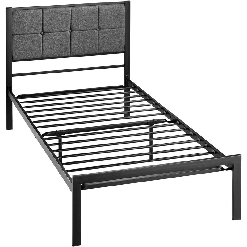 Hivvago Twin Metal Platform Bed Frame with Gray Button Tufted Upholstered Headboard