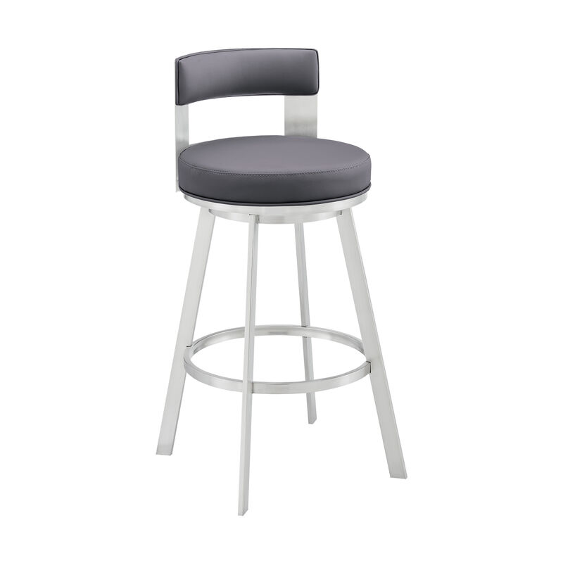 Lynof Swivel Stool in Silver Metal with Grey Faux Leather