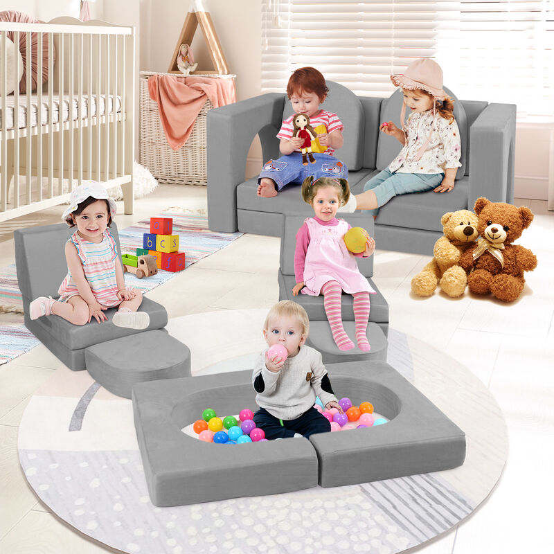 8-Piece Modular Kids Play Couch with Comfy Suede Fabric