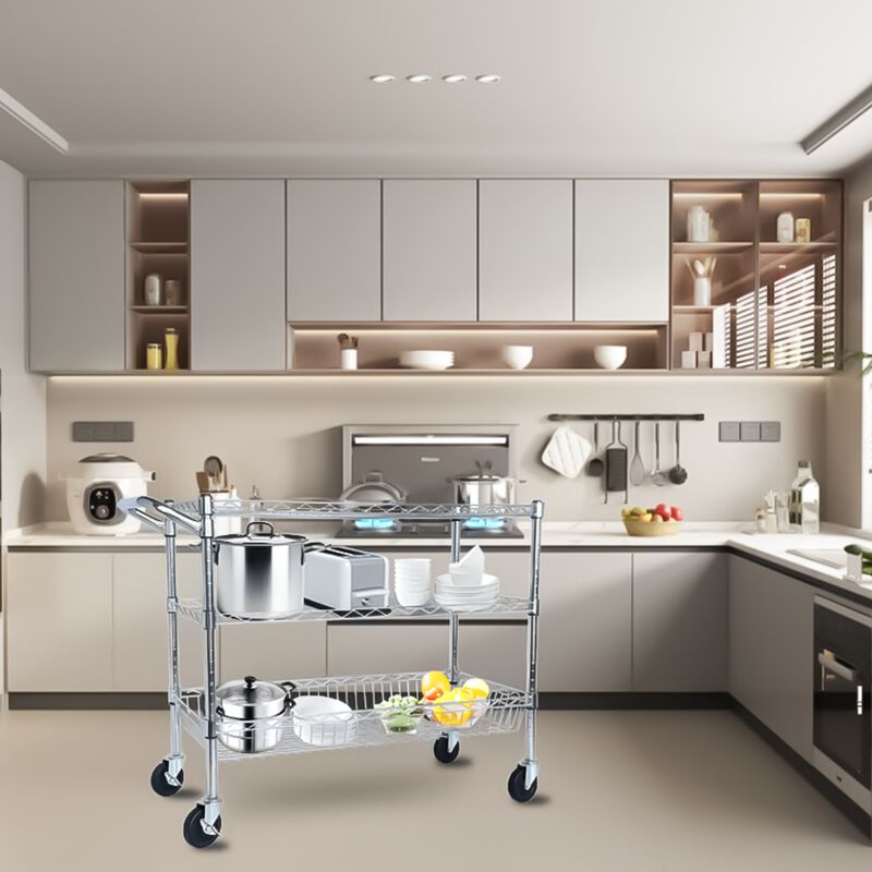 ELEMENT ACE Heavy Duty 3 Tier Rolling Utility Cart with Wheels, Handle Bar and Shelf Liners, Multi-Purpose Storage Solution for Kitchen, Restaurant, Garage and Office image number 6