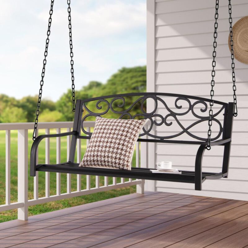 Hivvago Outdoor 2-Person Metal Porch Swing Chair with Chains