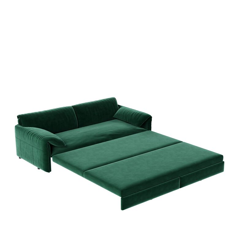 Whisen 3-in-1 Velvet Queen Sleeper Sofa Bed & Chaise Lounge with Side Storage Pockets, 2 Seats