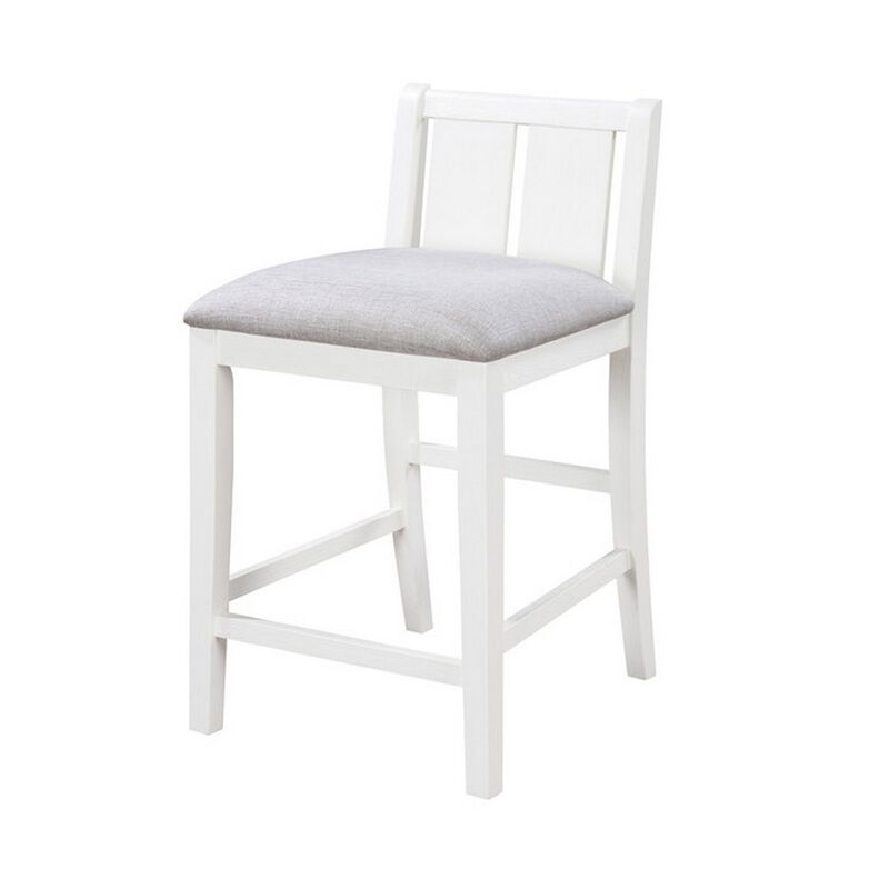 Ham 25 Inch Counter Height Chair Set of 2, Cream Fabric, White Wood Finish - Benzara