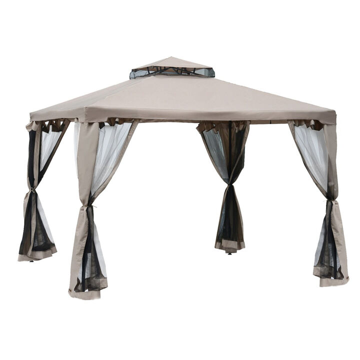 Taupe Garden Sanctuary: 10'x10' 2-Tier Vented Gazebo with Mosquito Netting