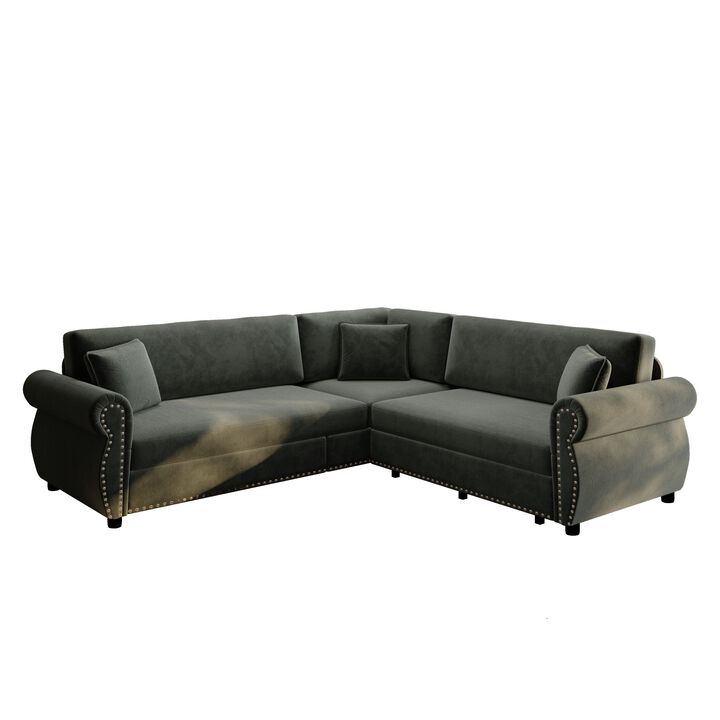 Possku Chenille L‑Shaped Sectional Sleeper Sofa