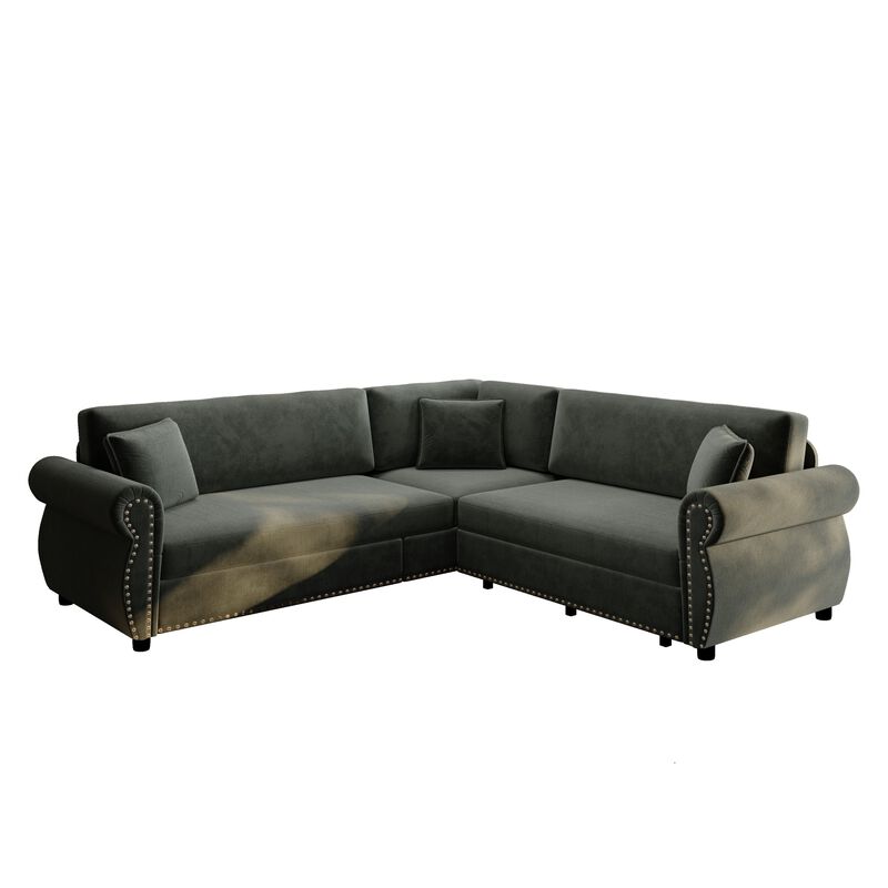 Possku Chenille L‑Shaped Sectional Sleeper Sofa image number 0