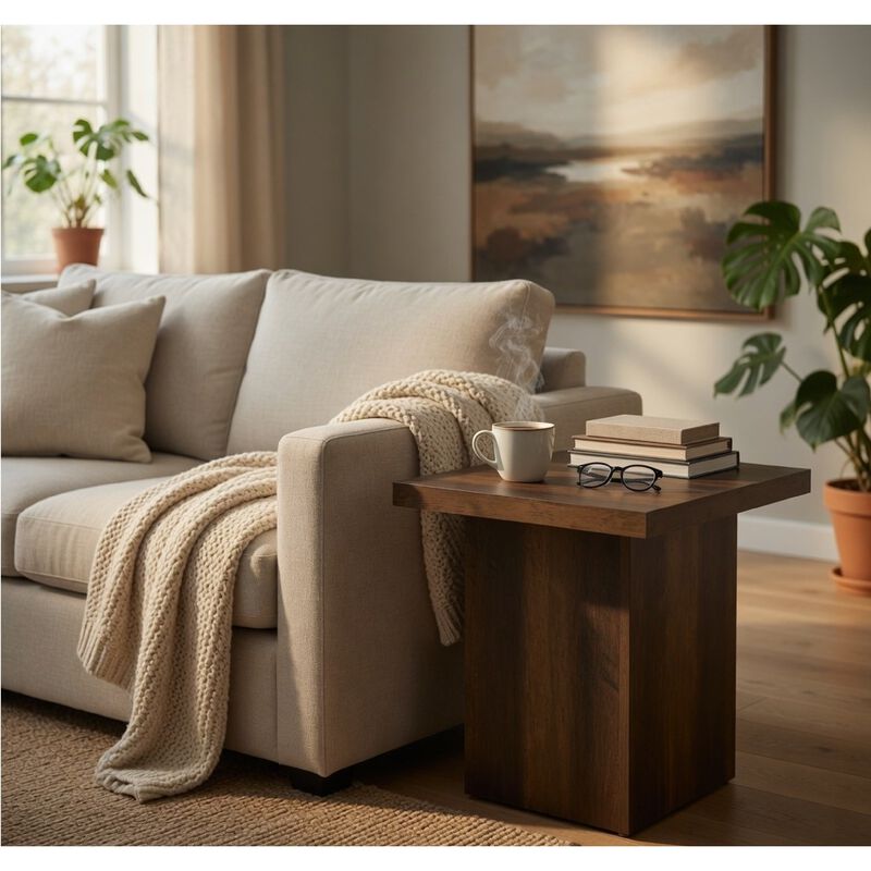 Darla Square Side-End Table, Block Style Base, Wood image number 8