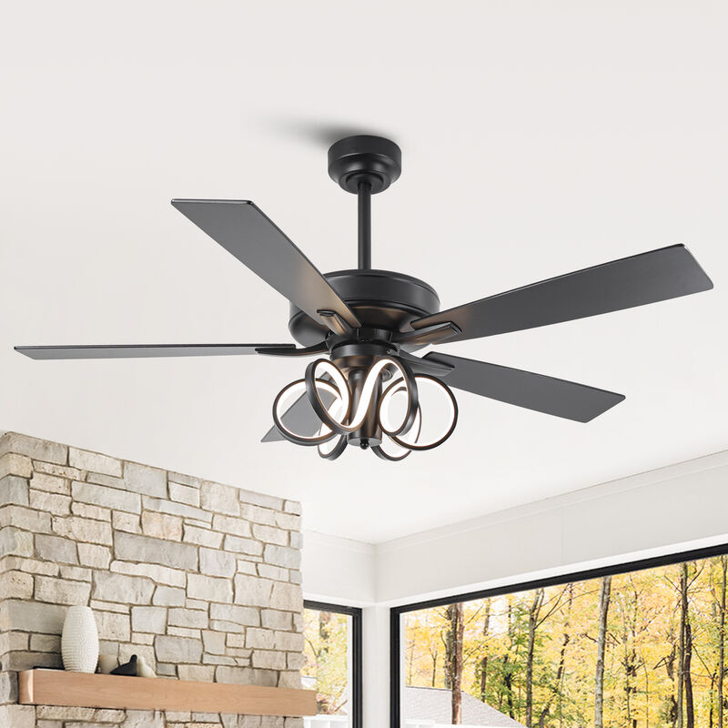 52 in. Matte Black Reversible Blades Ceiling Fan with Light and Remote
