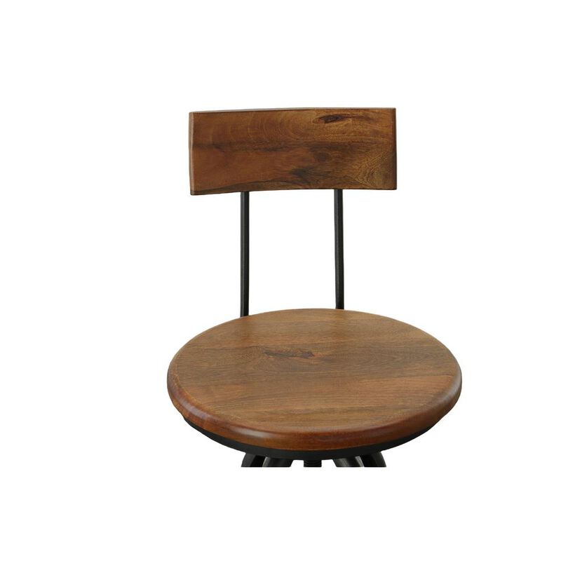 Carolina Living Ryder Adjustable Barstool with Back - Chestnut Seat - Black Base