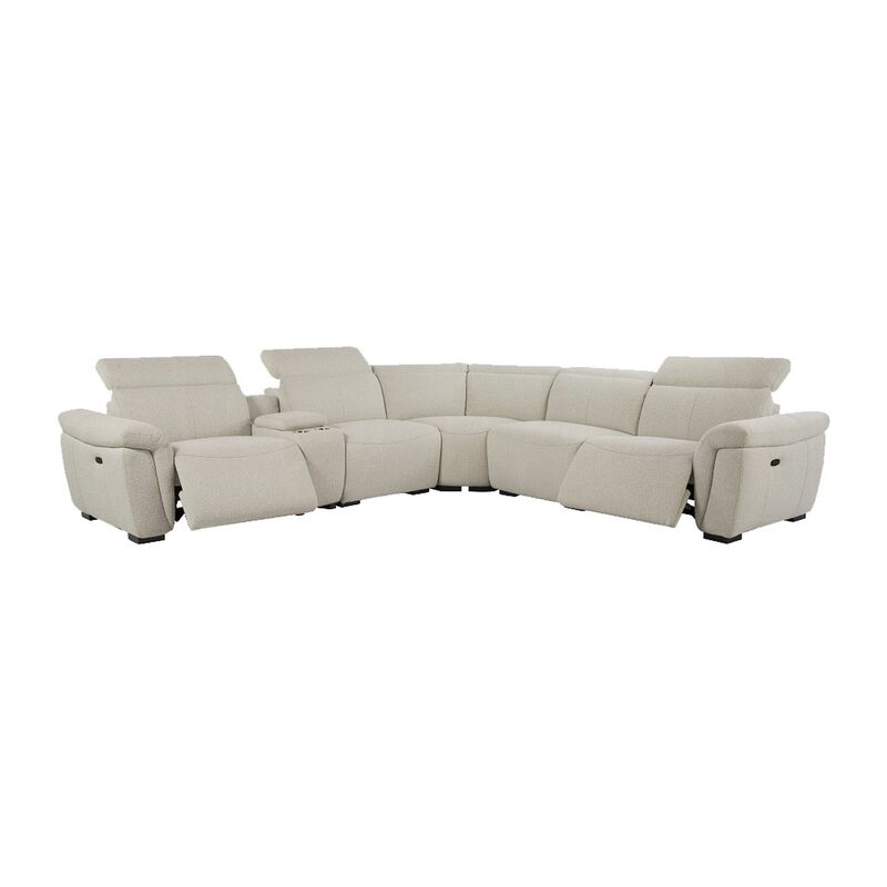 Ayna Power Motion Sectional Sofa, Beige Boucle Upholstery, Console - Benzara