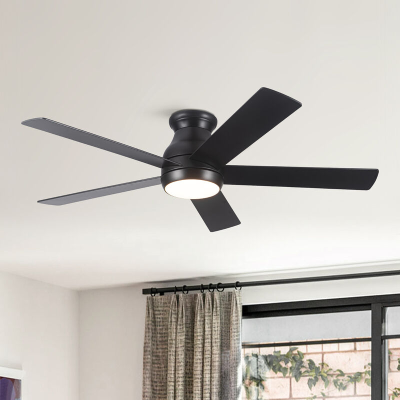 52 Inch Low Profile Ceiling Fan with Light, Matte Black DC Motor Fan with Remote image number 1