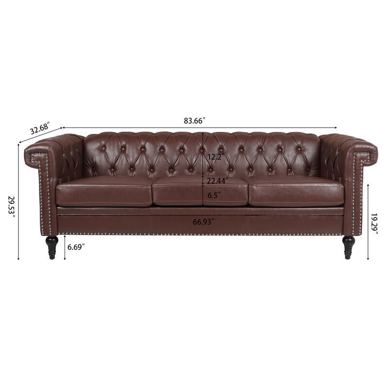 Traditional Square Arm 3-Seater Sofa with Removable Cushions