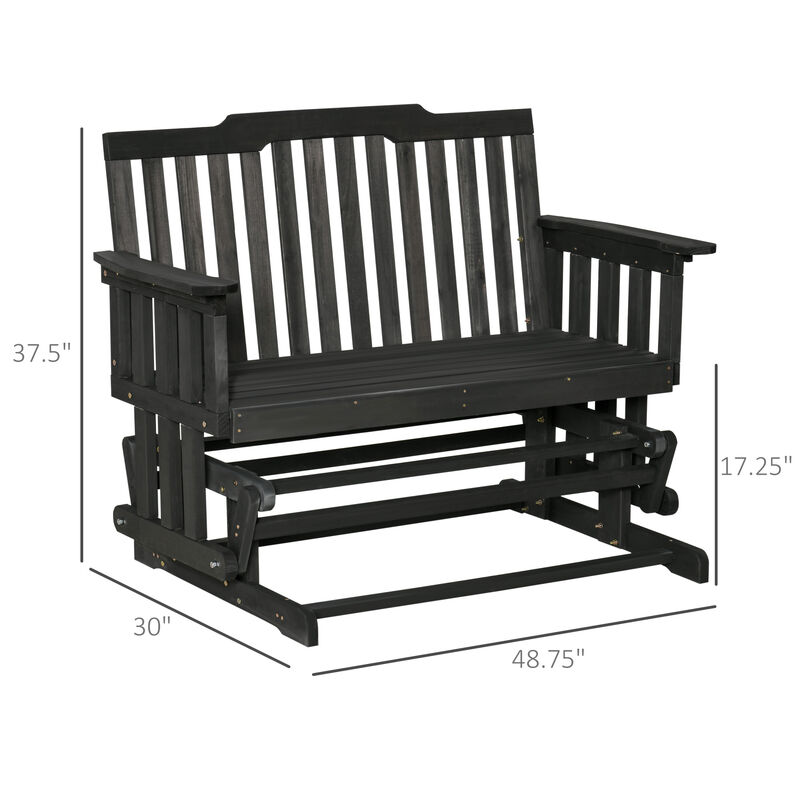 Outsunny 2-Person Patio Swing Glider Bench with Quick Drying Design and Wide Armrest, Wood Rocking Chair Loveseat for Backyard Garden Porch, Black