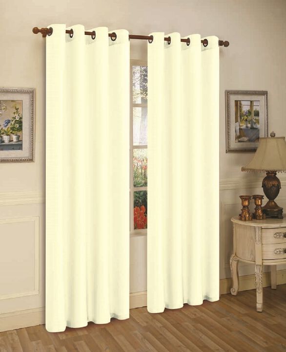 J&V TEXTILES Solid Grommet Faux Silk Window Curtain Drapes Treatment in 84" Length- Set of 2