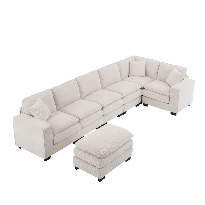 Merax Modern U Shaped 6-seat Sectional Sofa Couch with one Ottoman and three toss pillows