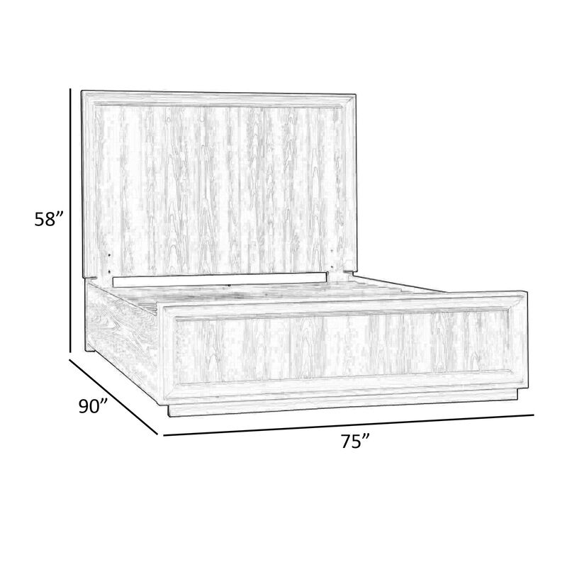 Maxi California King Platform Bed, High Headboard, Wire Brushed Wood, Beige - Benzara