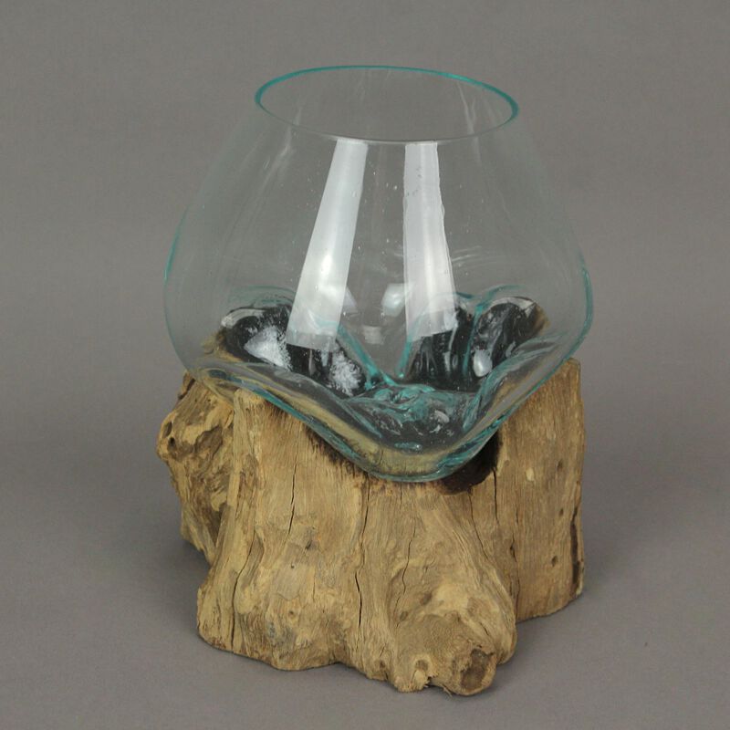 Melted Glass On Teak Driftwood Decorative Bowl/Vase/Terrarium Planter 6 Inch image number 5