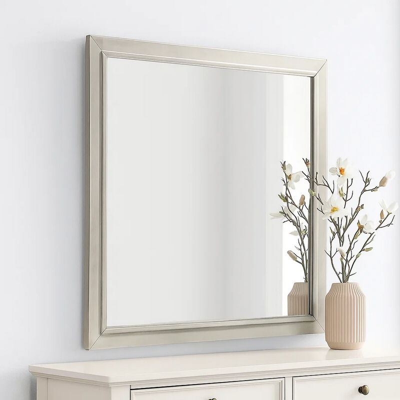Dresser Mirror, Subtle Antique White Rubberwood, Square 40 Inch image number 6