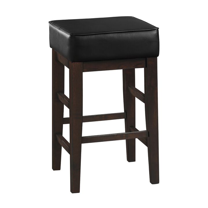 Vin 26 Inch Counter Height Stool, Black Faux Leather Seat, Dark Brown, Set of 2 - Benzara