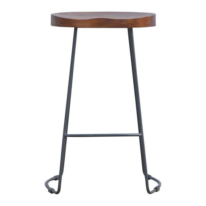 Industrial Bar Stool with Chunky Solid  Wood Seat