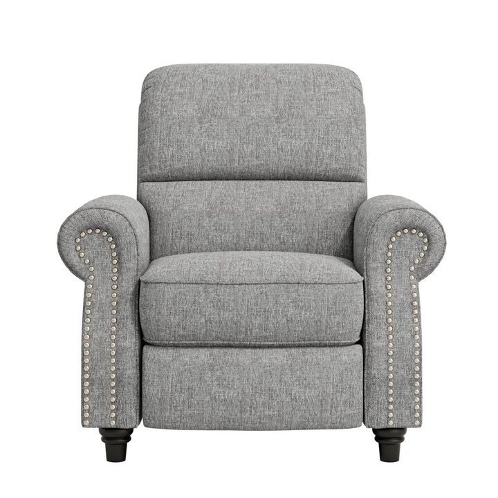 ProLounger Bustle-Back Pushback Recliner with Nailheads in Grey Chenille