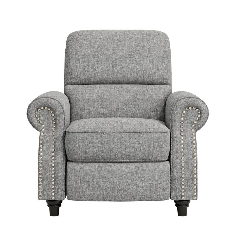 ProLounger Bustle-Back Pushback Recliner with Nailheads in Grey Chenille