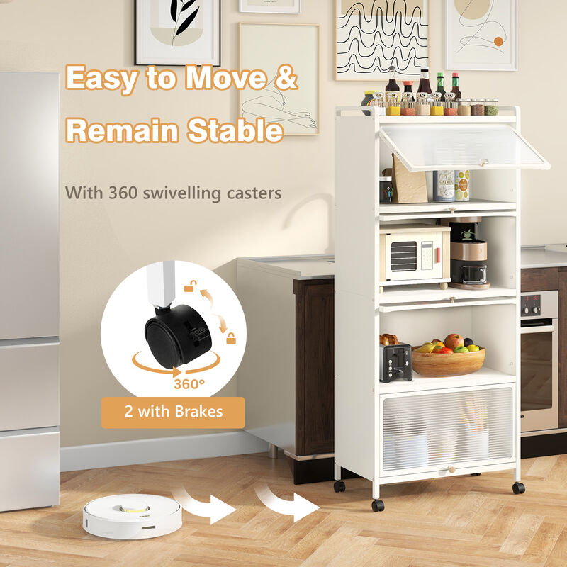 5-Tier Kitchen Baker&rsquo;s Rack with Flip-Up PC Doors and Open Storage Shelves