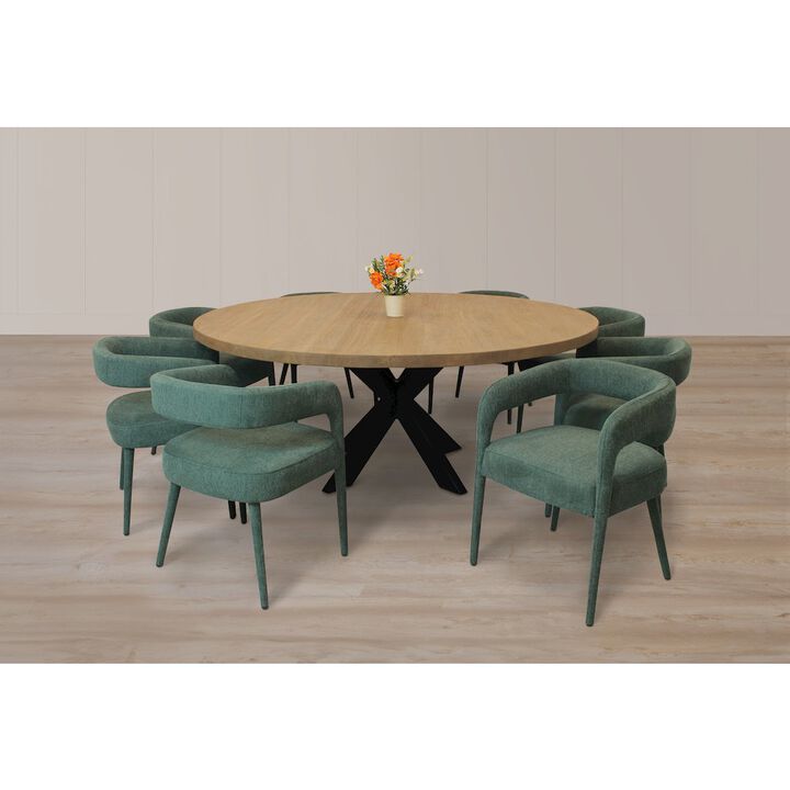 Logan 9-Piece 72 Dining Set with 8 Galway Dining Chairs in Teal Linen Fabric