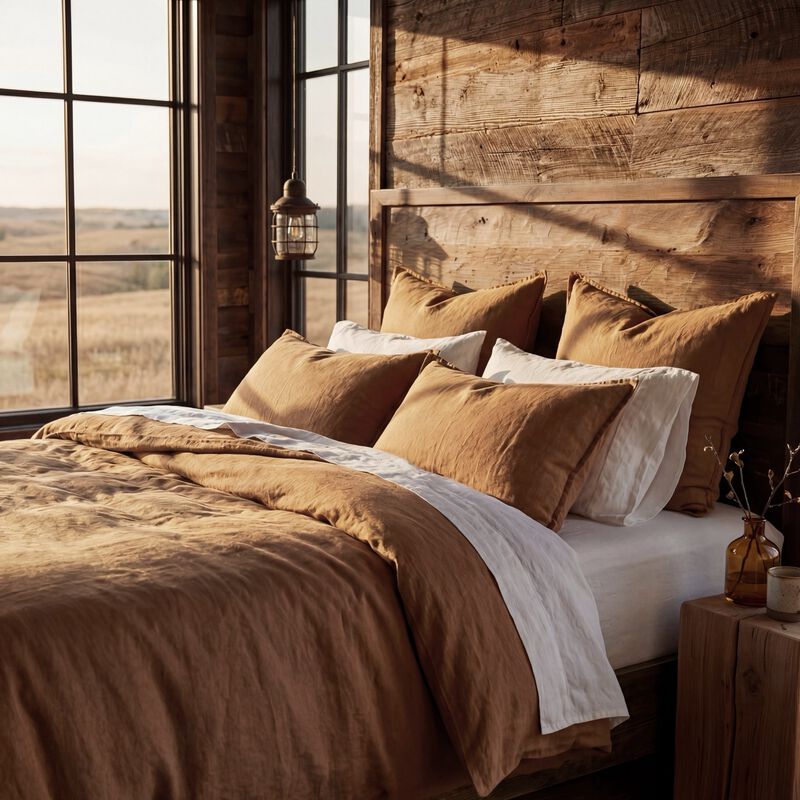 French Flax Linen Queen Duvet Cover Set in Adobe image number 2