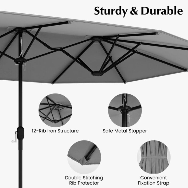 Mondawe 10 Pcs Patio Wicker Dining Set,1 Table With 15ft Double-Sided Umbrella & 8 Cushioned Chairs