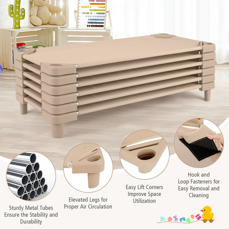 Stackable Rest Cots for Toddlers Pack of 6 with Easy-Clean Oxford Fabric