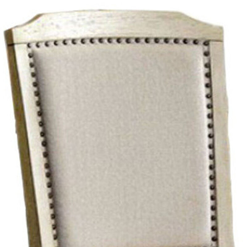 Nailhead Trim Fabric Upholstered Wooden Side Chair, Set of 2, Beige image number 2