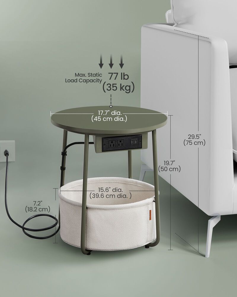 Nightstand with Charging Station – Compact Side Table with Power Strip for Phones, Tablets & Lamps