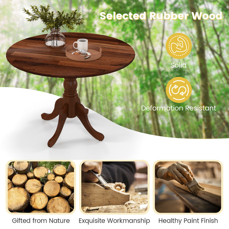 Wooden Dining Table with Round Tabletop and Curved Trestle Legs.