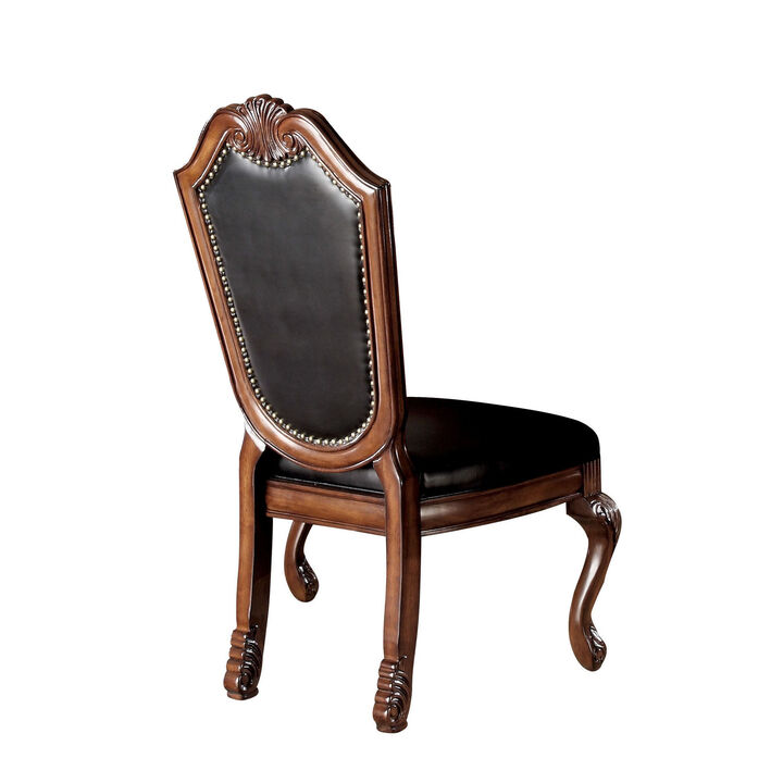 Loki 28 Inch Dining Chair, Nailhead Trim, Faux Leather, Set of 2, Brown-Benzara