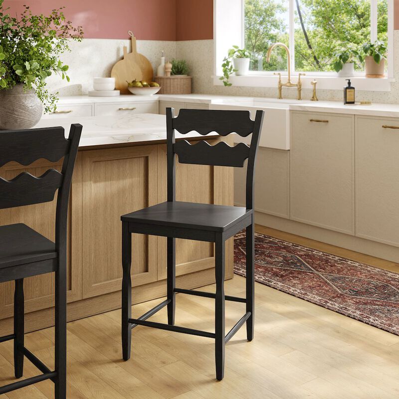 Jax Oak Wood Counter Stool With Wavy Razor Back image number 8