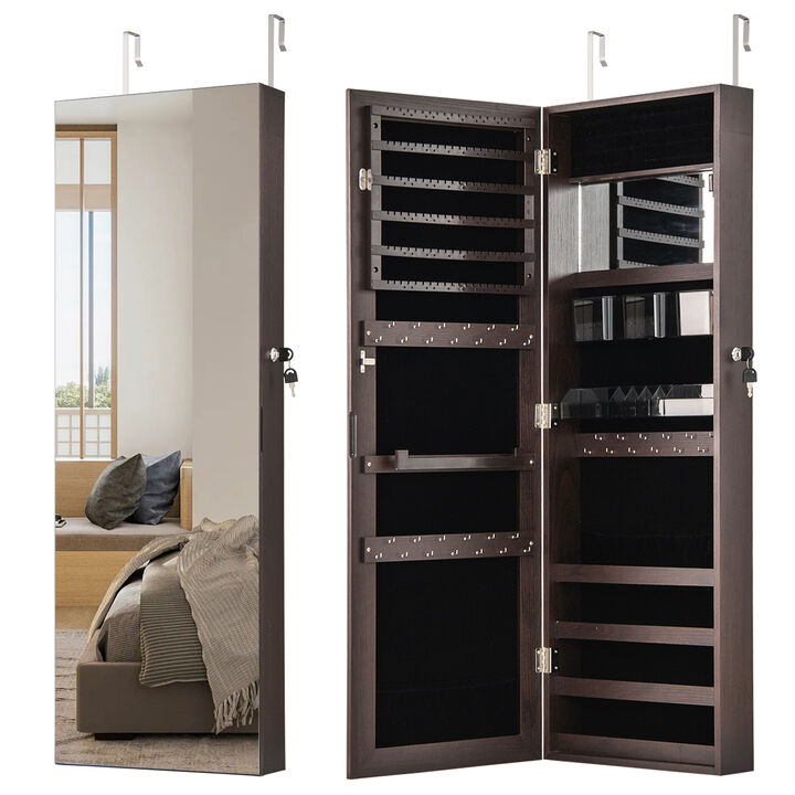 Jewelry Mirror Cabinet with Adjustable Hangers and Storage for Accessories
