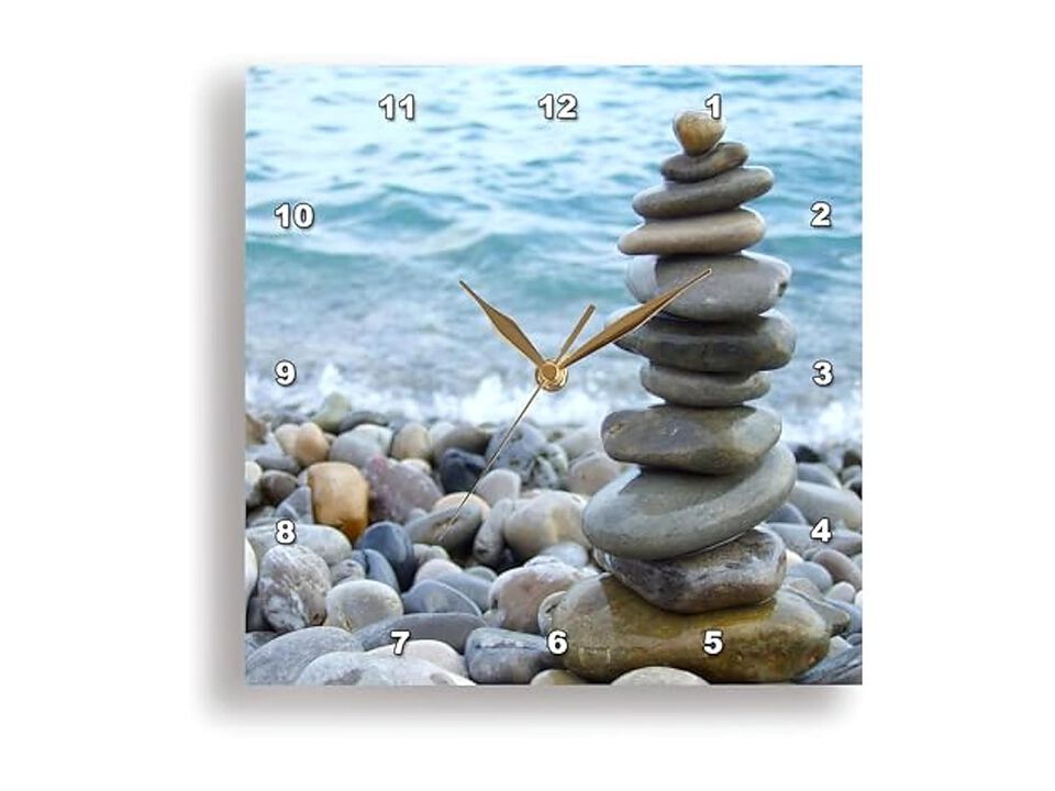 Zen Stone Tower Pebble Beach Peaceful Wall Clock 13 Inch Home Decor