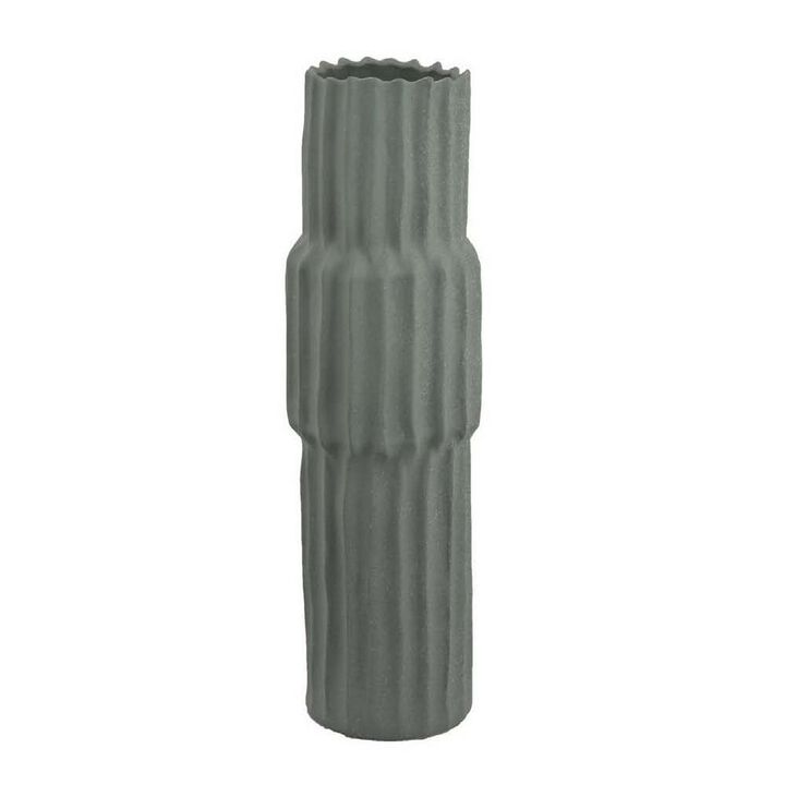 Decorative Accent Vase, Sleek Cactus Design, 24 Inch Green Ceramic